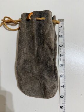 Suede Drawstring Pouch - rustic gray
